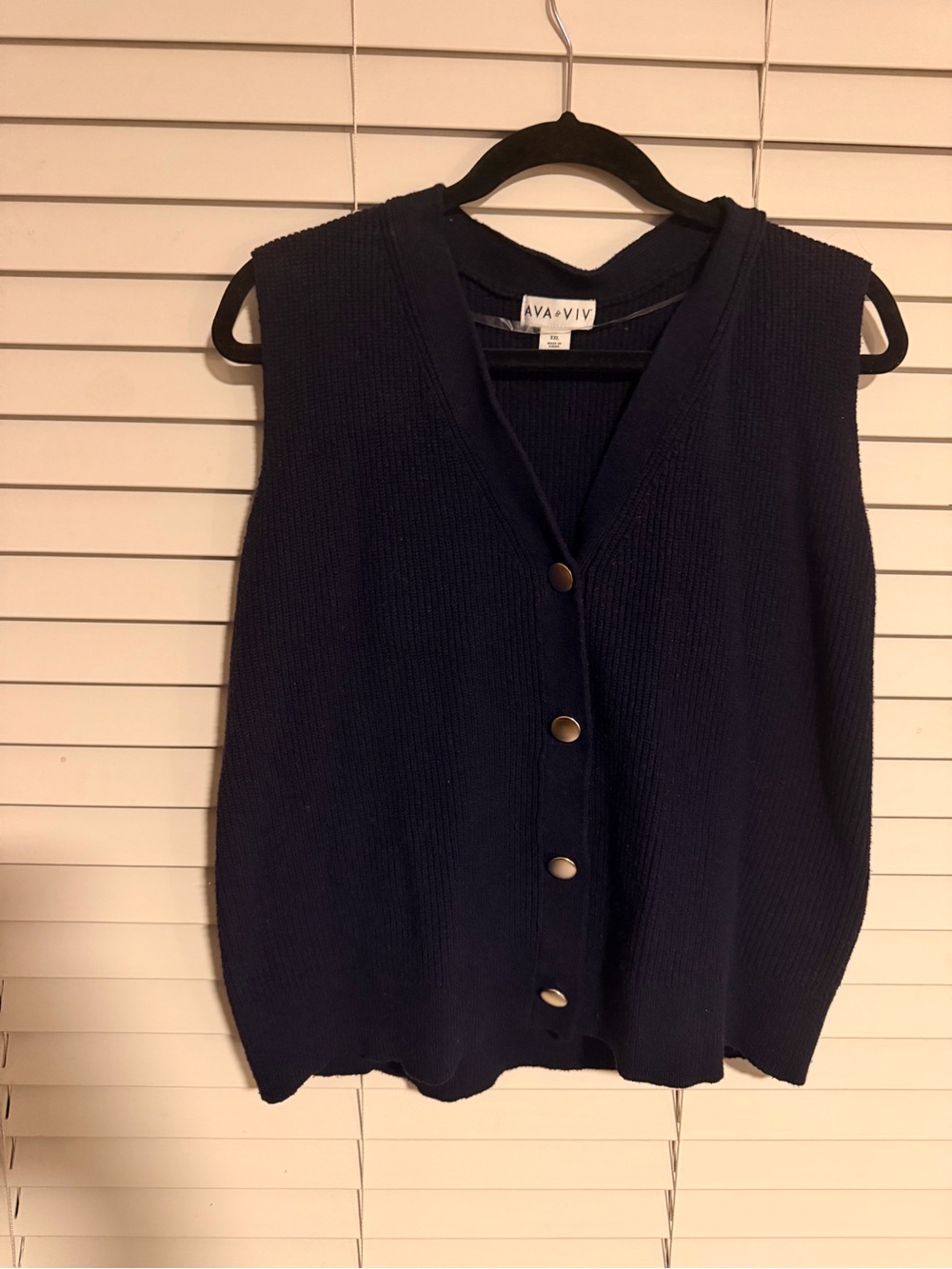 Ava & Viv Navy Button-Front Rib Knit Vest
